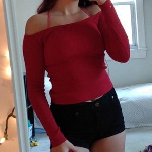 Red long sleeve crop top